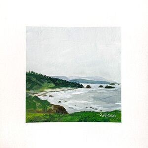 8x8 PNW Original Oil Seascape Painting Oregon Beach Coastal Ocean Art Signed